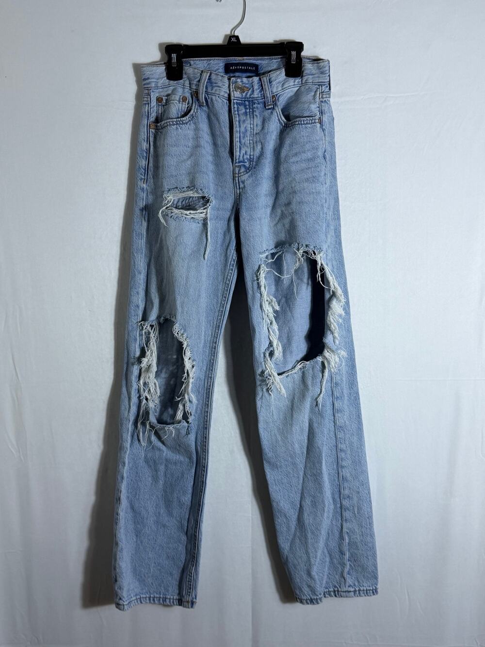 Aeropostale 90s Baggy Jeans Light Wash Distressed Ripped Denim Size 0 Boho